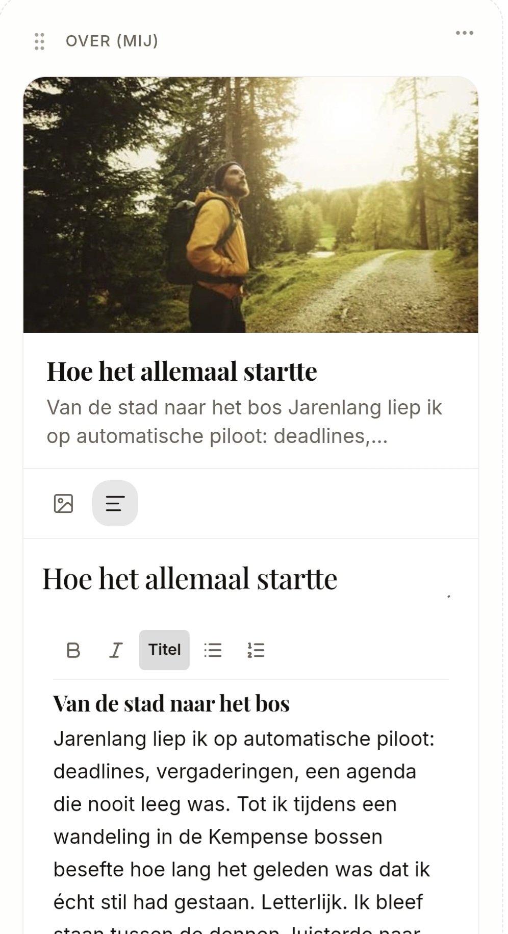 Welco editor: een Over-mij-verhaal met foto, titel en rich-text editor voor jouw persoonlijke verhaal